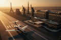 Luxury international travel with iconic world landmarks at golden hour