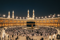 Masjid al-Haram in Mecca illuminated at night with pilgrims performing Tawaf